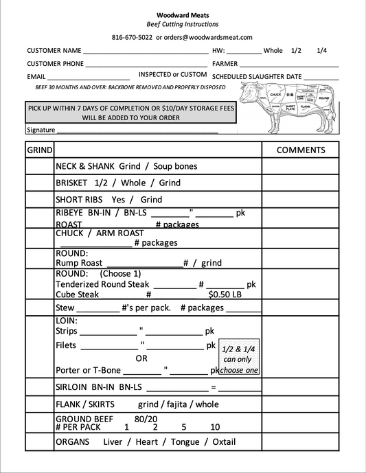 Beef Processing Sheet